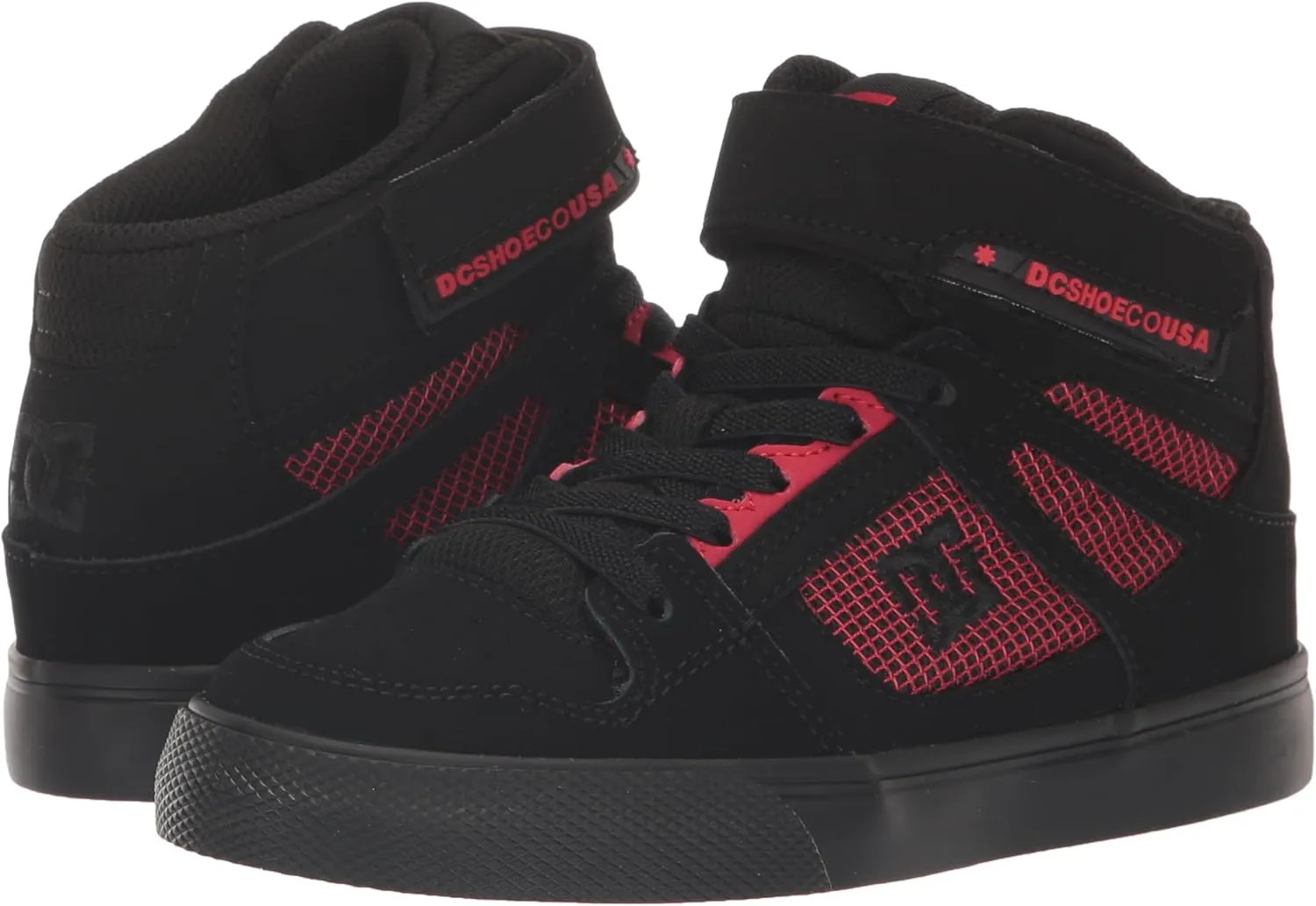 DC Boy's Pure High Top Ev Skate Shoes with Ankle Strap and Elastic Laces