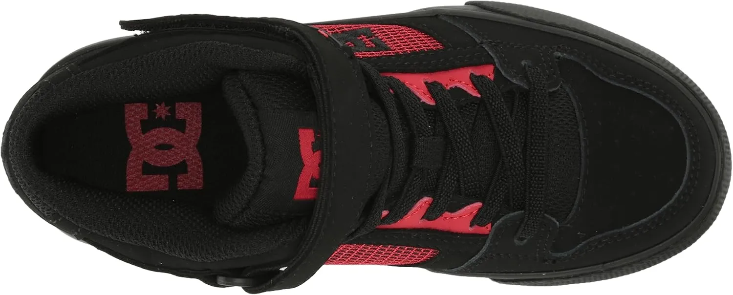 DC Boy's Pure High Top Ev Skate Shoes with Ankle Strap and Elastic Laces
