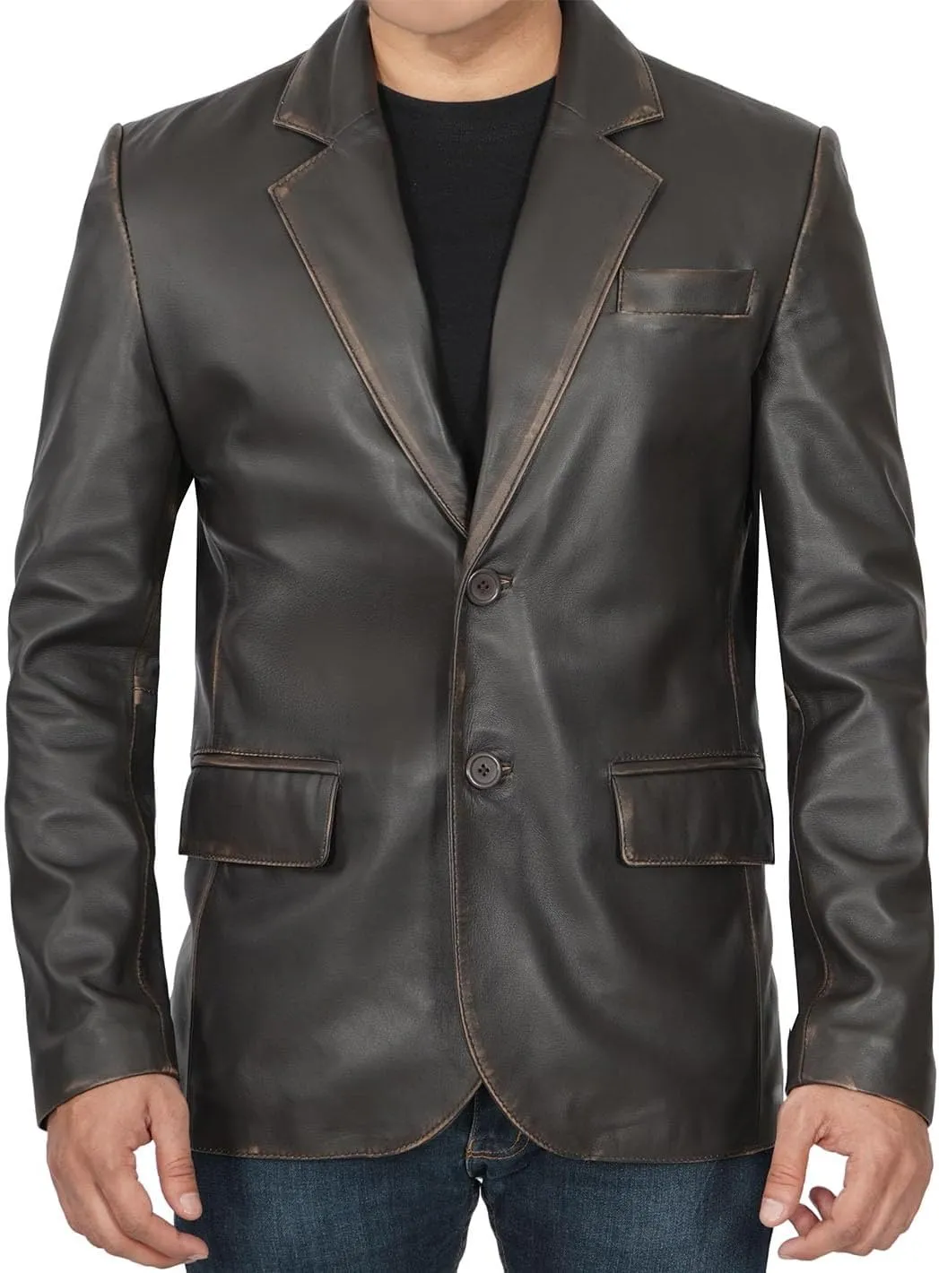 Decrum Leather Blazer for Men - Real Lambskin Coat Style Casual Mens Blazer Jacket