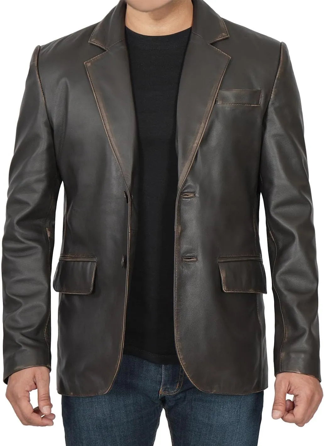 Decrum Leather Blazer for Men - Real Lambskin Coat Style Casual Mens Blazer Jacket