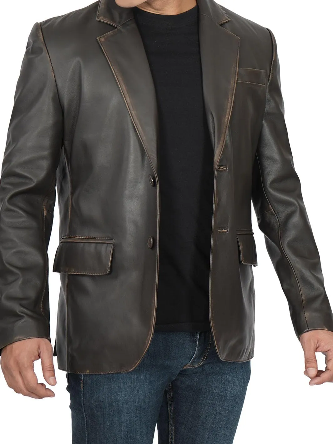Decrum Leather Blazer for Men - Real Lambskin Coat Style Casual Mens Blazer Jacket