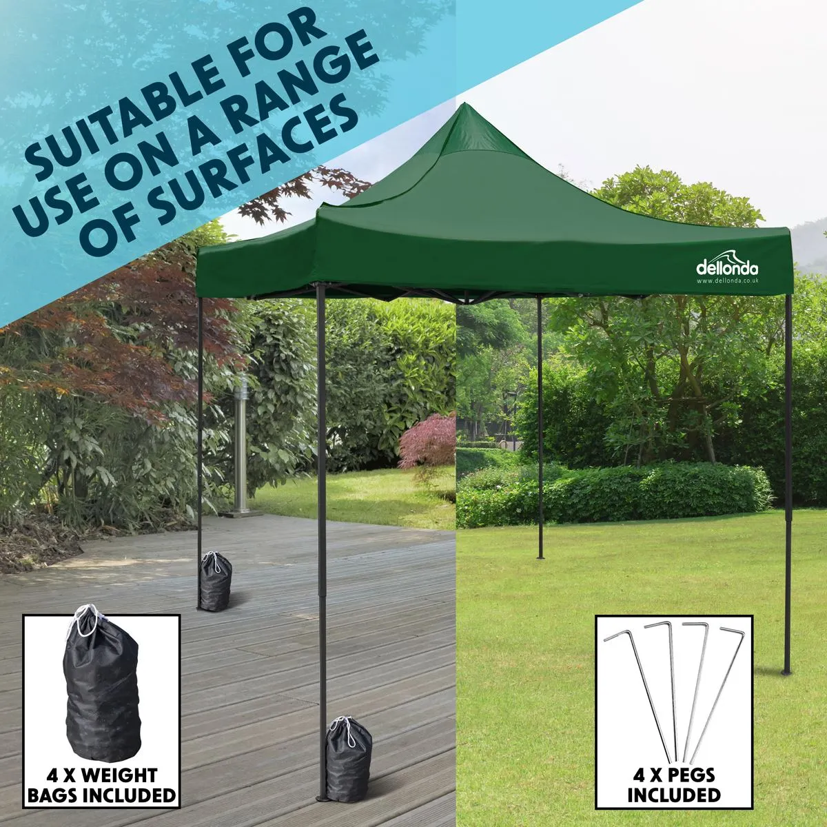 Dellonda 2x2m Pop-Up Gazebo Heavy Duty  with Carry Bag - Dark Green