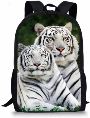 Dellukee School Bags For Teens Cute Stylish Daypack Backpack White Tiger Print