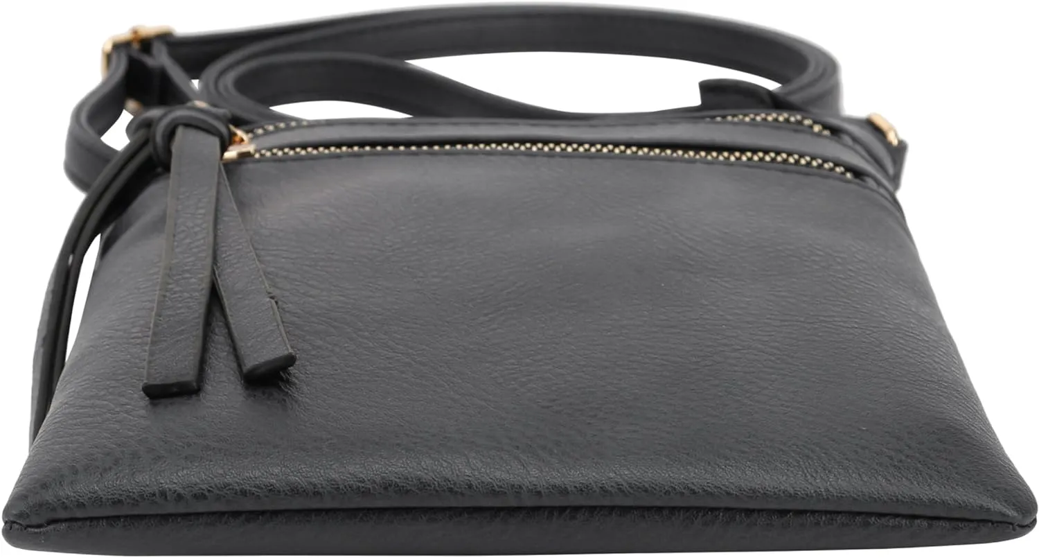 DELUXITY Crossbody Purse Bag Shoulder Bag Multi Pocket Zipper Purse | Black