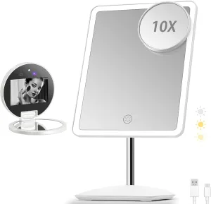 DESCHEN Rechargeable Makeup Vanity Mirror with Lights and Magnification, Rechargeable Travel Compact Smart UV Camera UV Mirror for Sunscreen Test