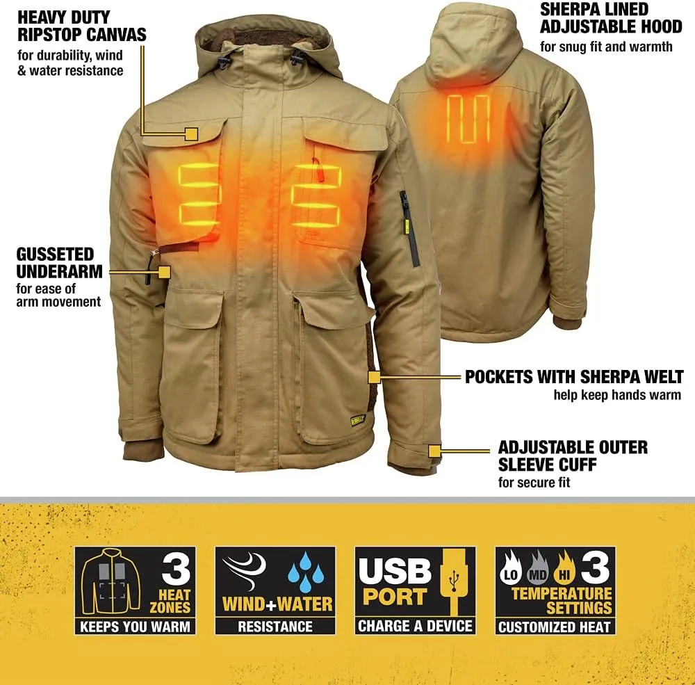 DEWALT Men's Heavy Duty Ripstop Heated Jacket Kitted