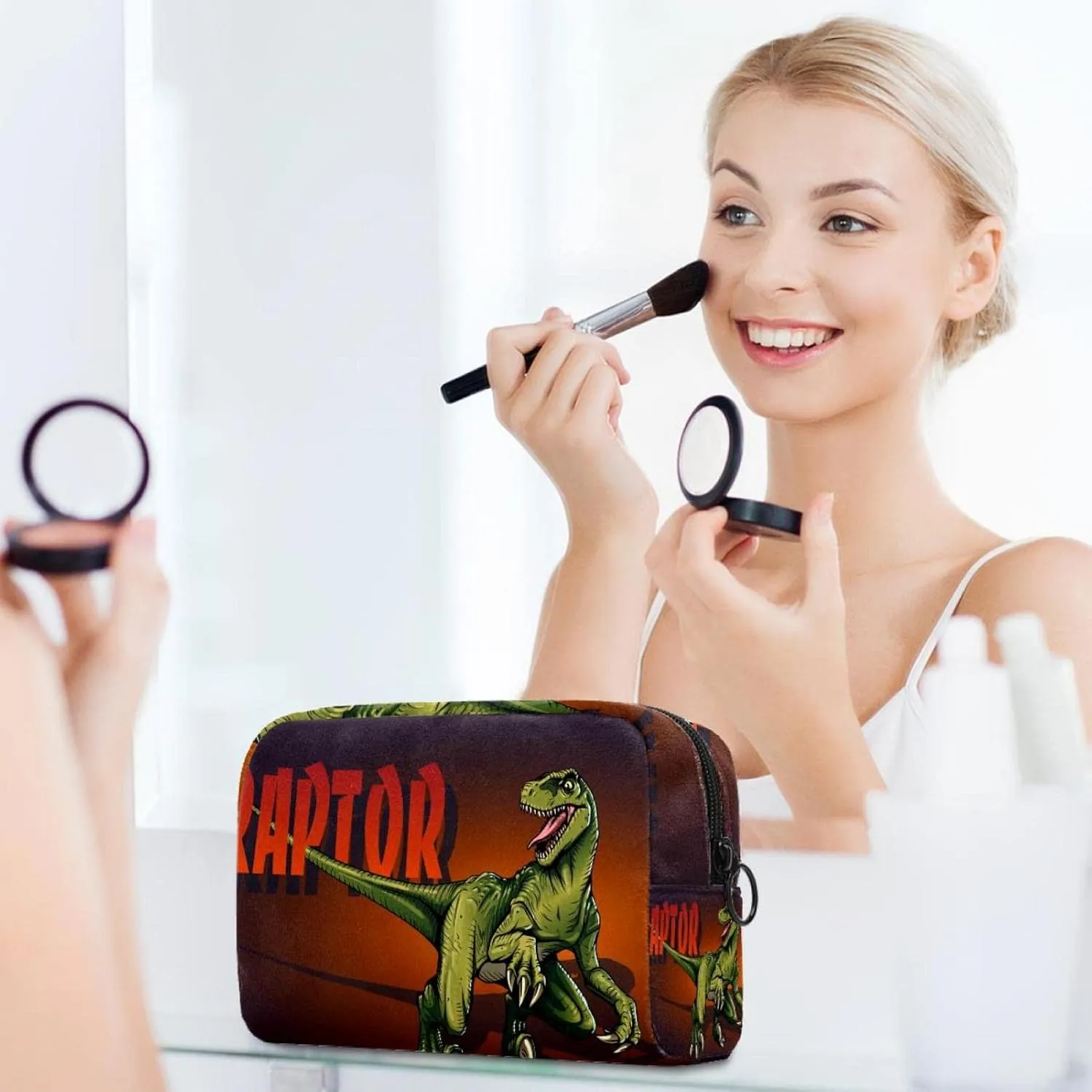 Dinosaur Animal Small Makeup Bag for Purse, Portable Cosmetic Bag Zipper Makeup Pouch for Women, Stationery, Toiletries, Travel Accessories