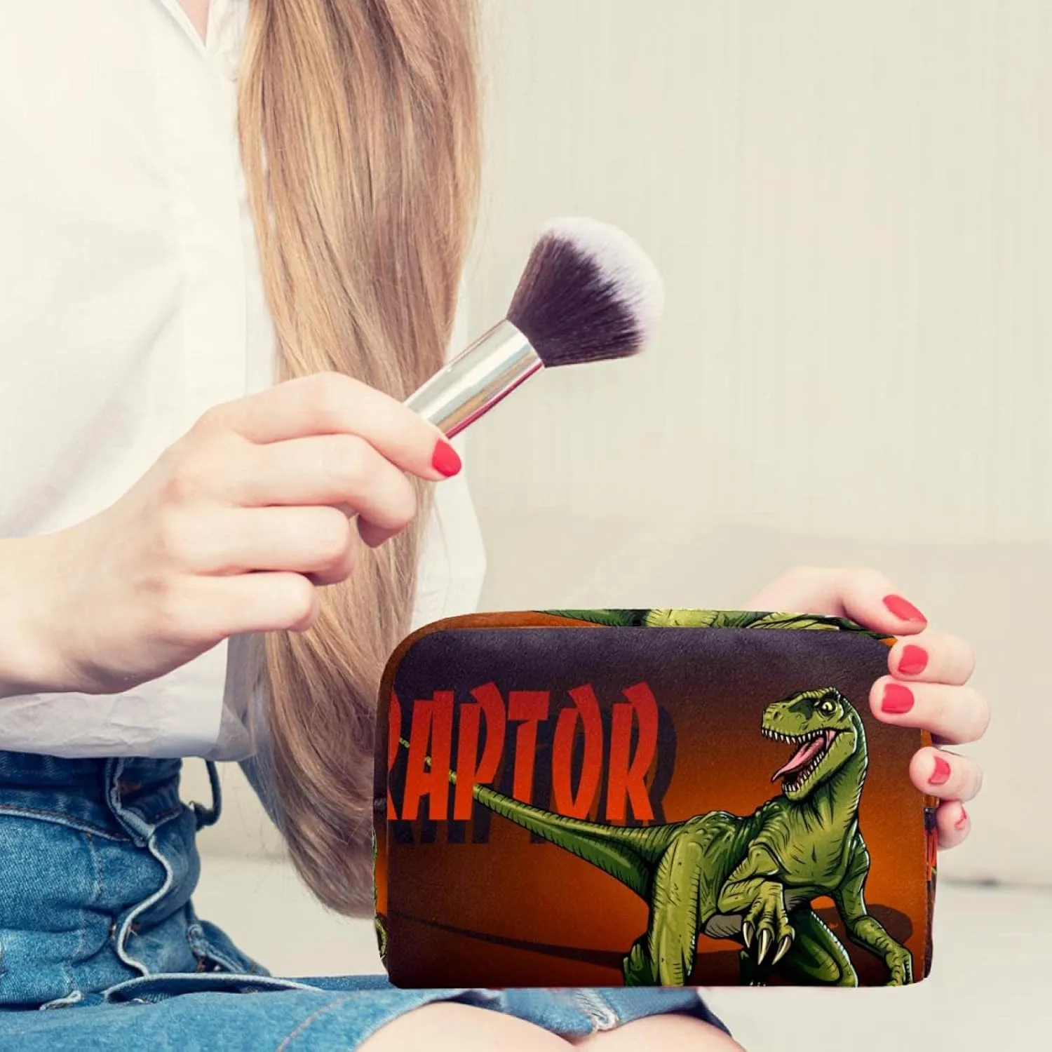Dinosaur Animal Small Makeup Bag for Purse, Portable Cosmetic Bag Zipper Makeup Pouch for Women, Stationery, Toiletries, Travel Accessories