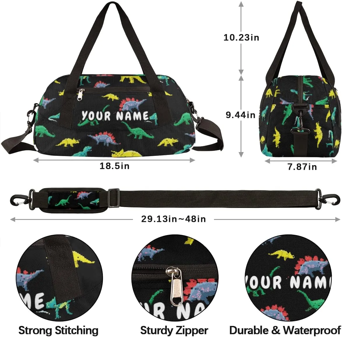 Dinosaurs Pattern Personalized Kids Duffel Bag for Girls Boys, Dinosaurs Debris Custom Dance Bag Overnight Small Duffel Bag Carry On Weekend Sports Travel Bag for School Practice Gymnastics Ballet