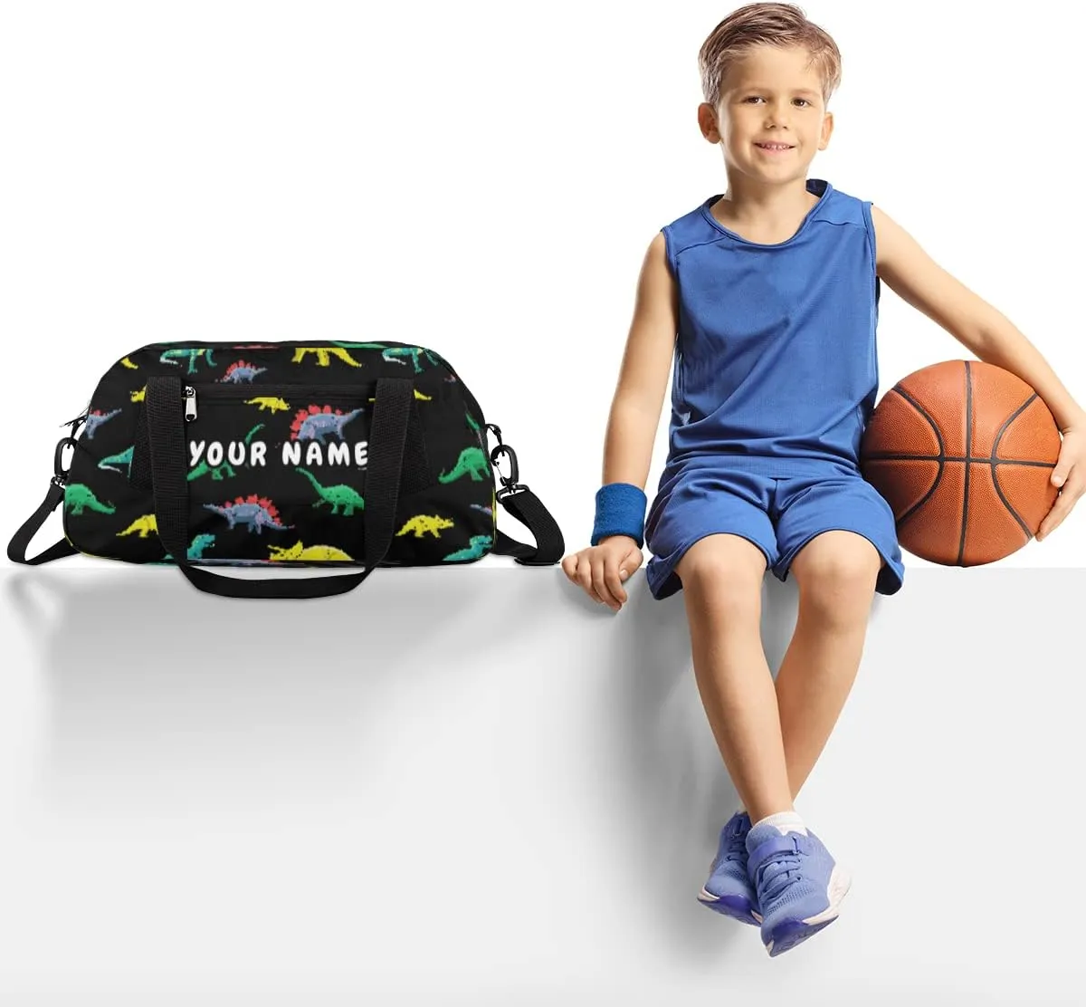 Dinosaurs Pattern Personalized Kids Duffel Bag for Girls Boys, Dinosaurs Debris Custom Dance Bag Overnight Small Duffel Bag Carry On Weekend Sports Travel Bag for School Practice Gymnastics Ballet