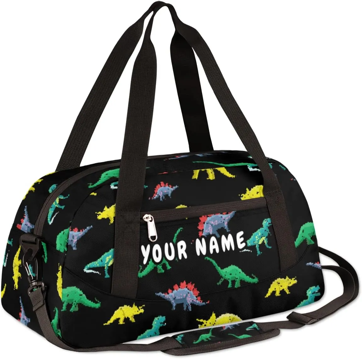 Dinosaurs Pattern Personalized Kids Duffel Bag for Girls Boys, Dinosaurs Debris Custom Dance Bag Overnight Small Duffel Bag Carry On Weekend Sports Travel Bag for School Practice Gymnastics Ballet