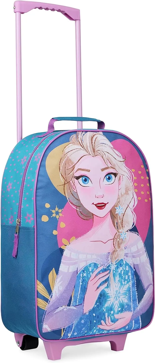 Disney Kids Suitcase - Foldable Trolley Bag 47 x 30cm, 2 Wheels Extendable Handle - Kids Gifts (Blue Elsa)