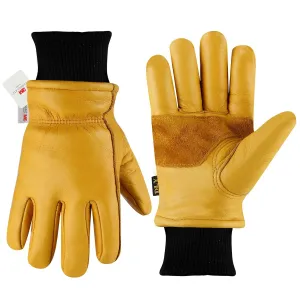 DLY Winter Leather Work Gloves for Men, Warm Thinsulate Insulation, Waterproof, Abrasion & Puncture Resistant, Cowhide Leather, Ideal for Cold Weather Work, Small, Yellow, New