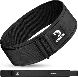 DMoose Weight Lifting Belt - Auto Locking Gym Belt for Olympic Training, WOD, Cross Training for Men and Women - 4" Nylon Workout belt with Adjustable Buckle - Provides Lumbar Support and Stability