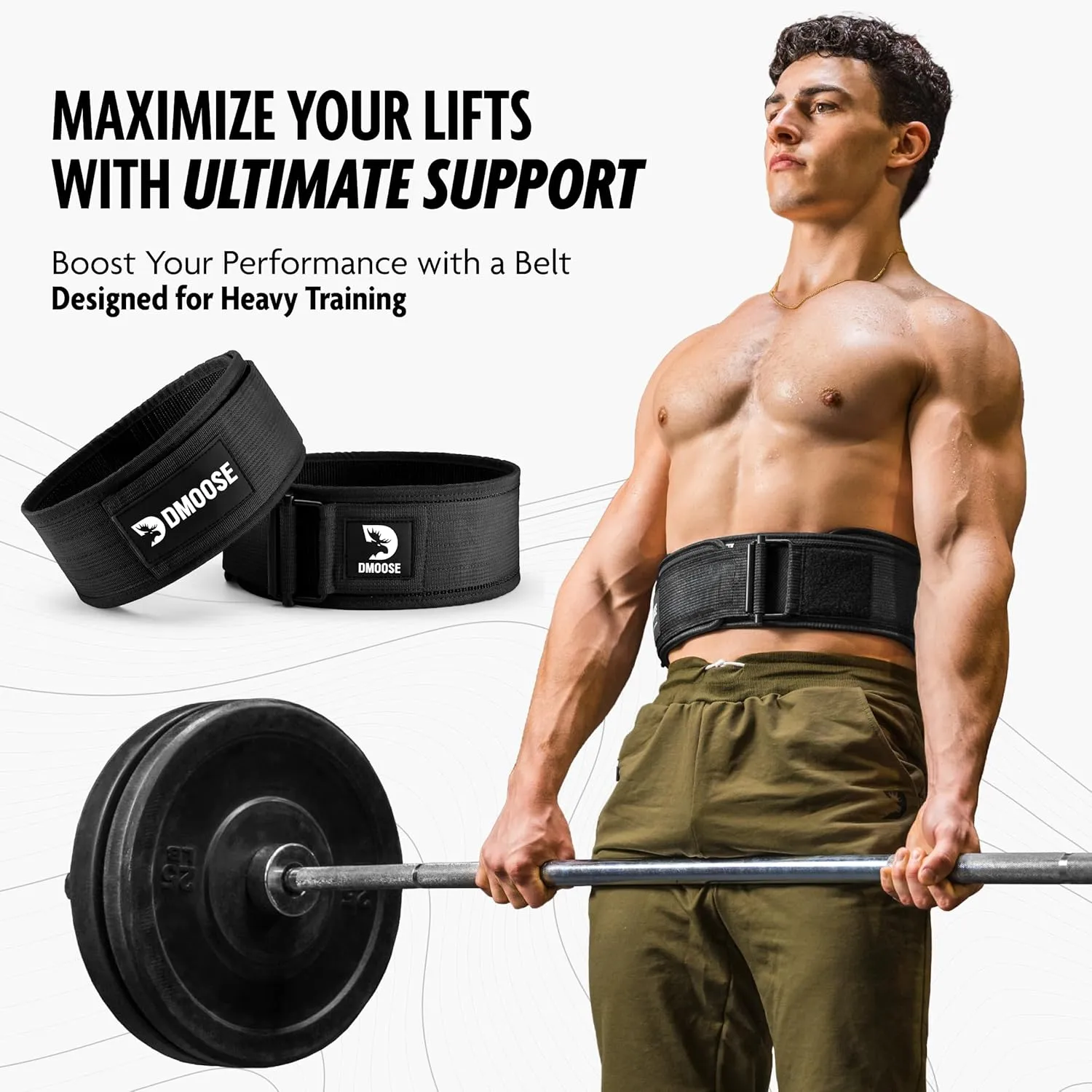 DMoose Weight Lifting Belt - Auto Locking Gym Belt for Olympic Training, WOD, Cross Training for Men and Women - 4" Nylon Workout belt with Adjustable Buckle - Provides Lumbar Support and Stability