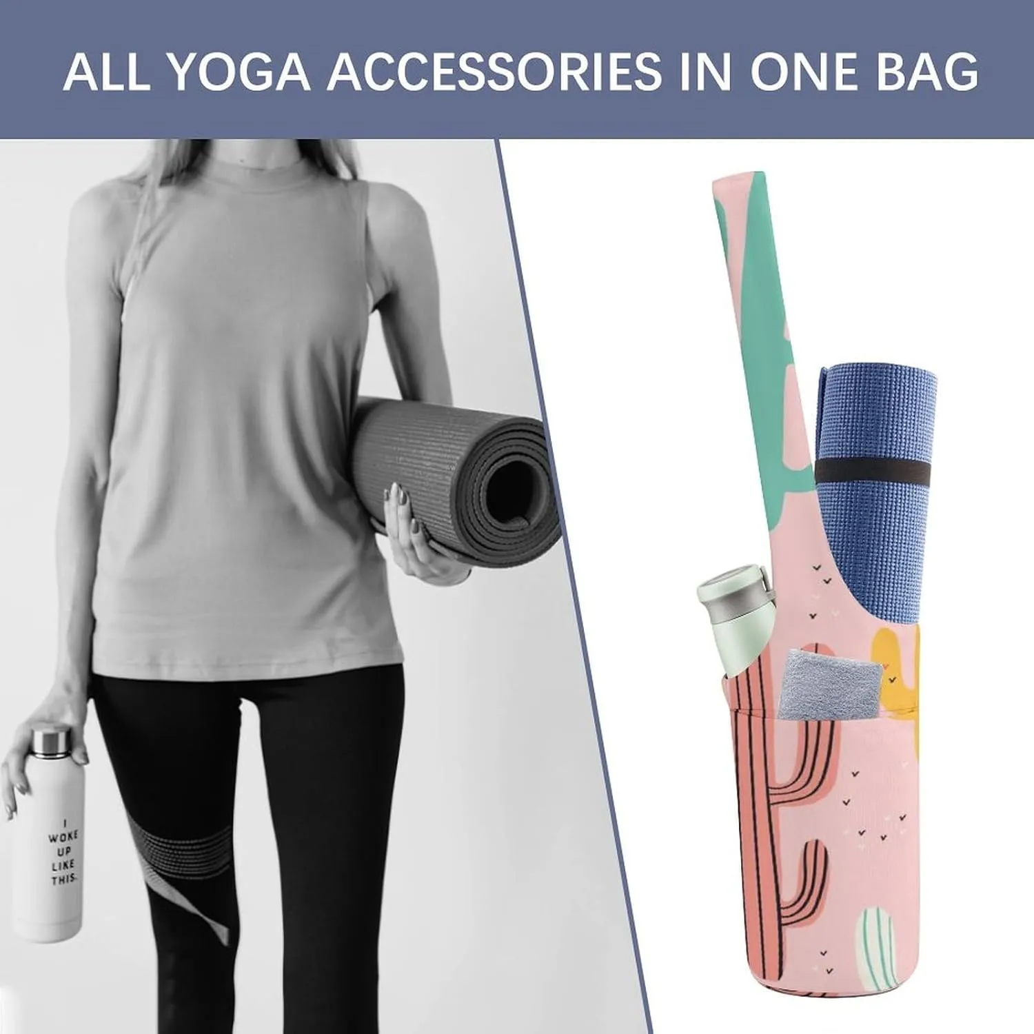 Donnapink Yoga Mat Bag, Canvas Storage Bag with Pocket Shoulder Strap, Fashion Mat Bag