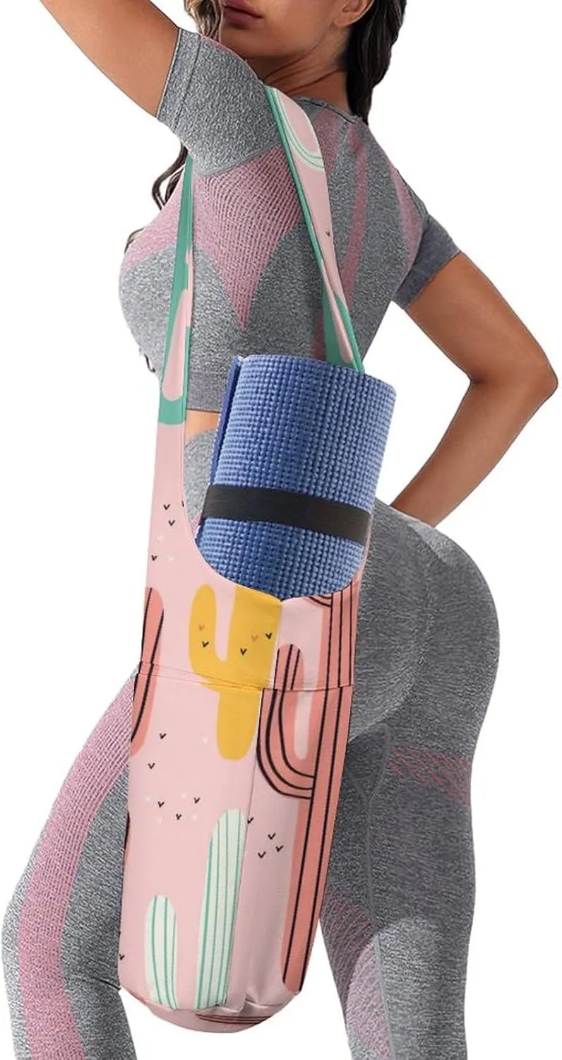 Donnapink Yoga Mat Bag, Canvas Storage Bag with Pocket Shoulder Strap, Fashion Mat Bag