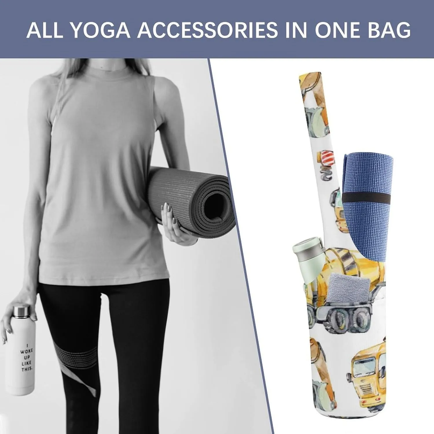 Donnapink Yoga Mat Bag, Canvas Storage Bag with Pocket Shoulder Strap, Fashion Mat Bag