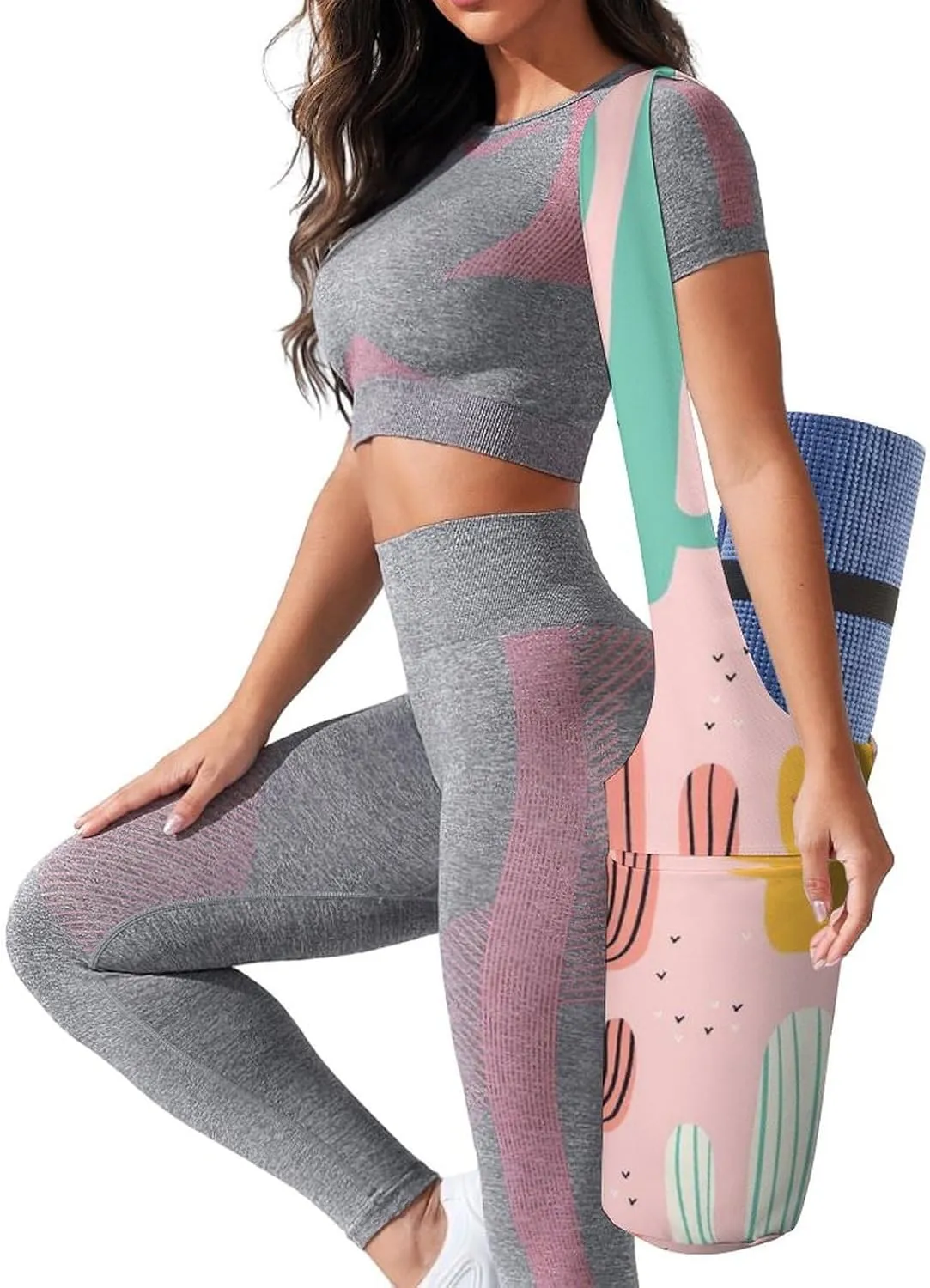 Donnapink Yoga Mat Bag, Canvas Storage Bag with Pocket Shoulder Strap, Fashion Mat Bag