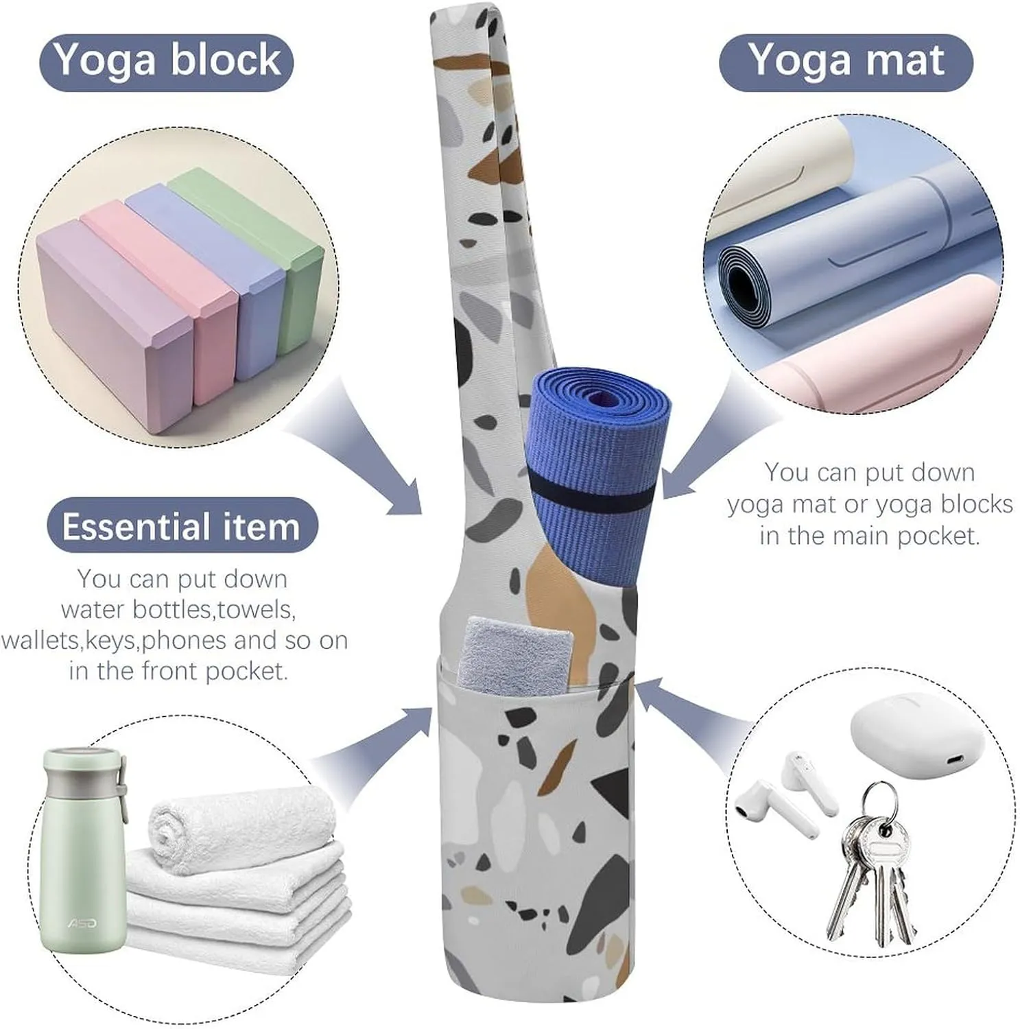 Donnapink Yoga Mat Bag, Canvas Storage Bag with Pocket Shoulder Strap, Fashion Mat Bag