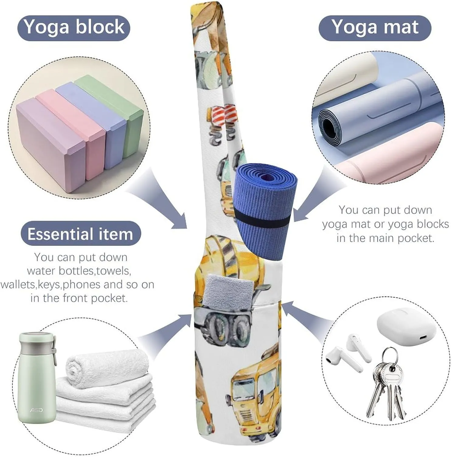 Donnapink Yoga Mat Bag, Canvas Storage Bag with Pocket Shoulder Strap, Fashion Mat Bag