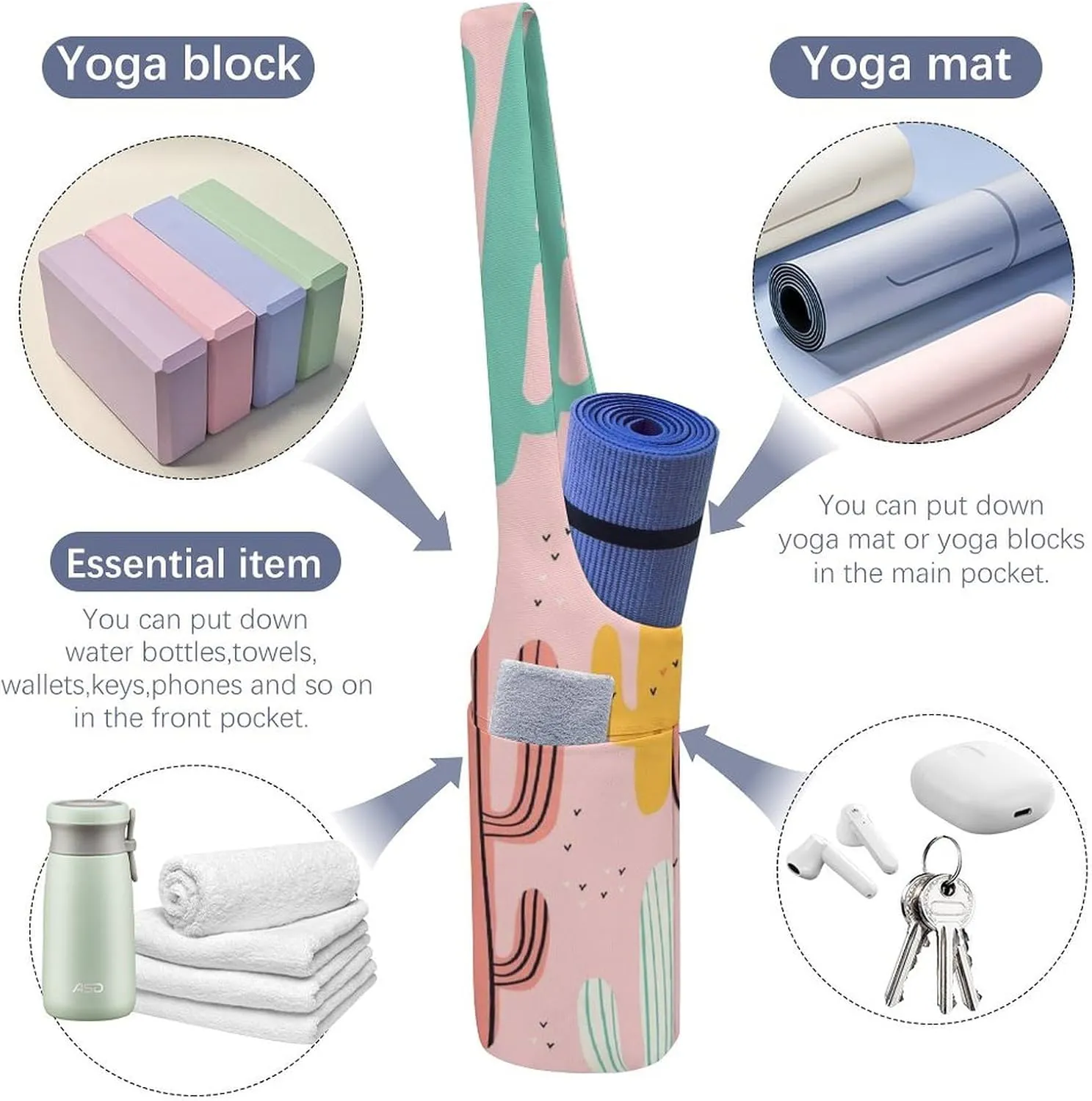 Donnapink Yoga Mat Bag, Canvas Storage Bag with Pocket Shoulder Strap, Fashion Mat Bag