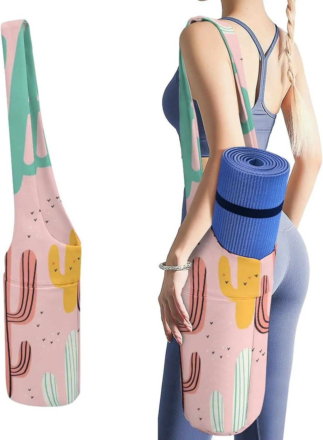 Donnapink Yoga Mat Bag, Canvas Storage Bag with Pocket Shoulder Strap, Fashion Mat Bag