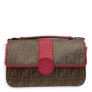 Double F Shoulder Bag Brown in Coated Canvas, Gold hardware