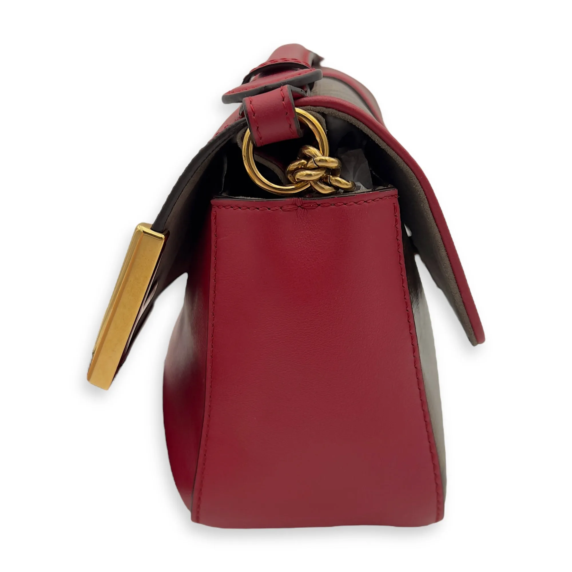 Double F Shoulder Bag Brown in Coated Canvas, Gold hardware
