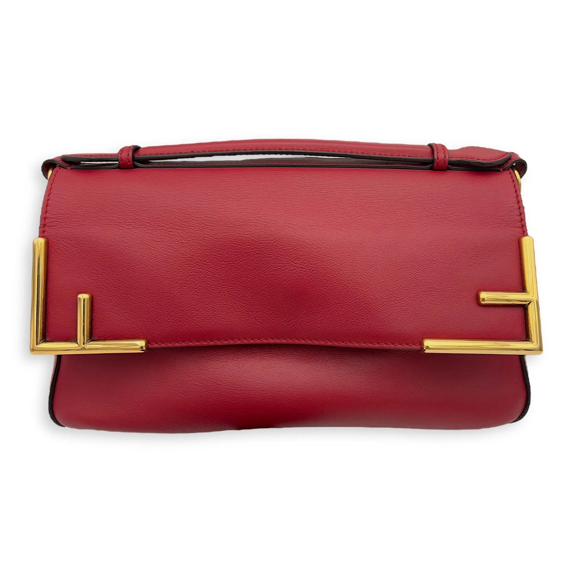 Double F Shoulder Bag Brown in Coated Canvas, Gold hardware