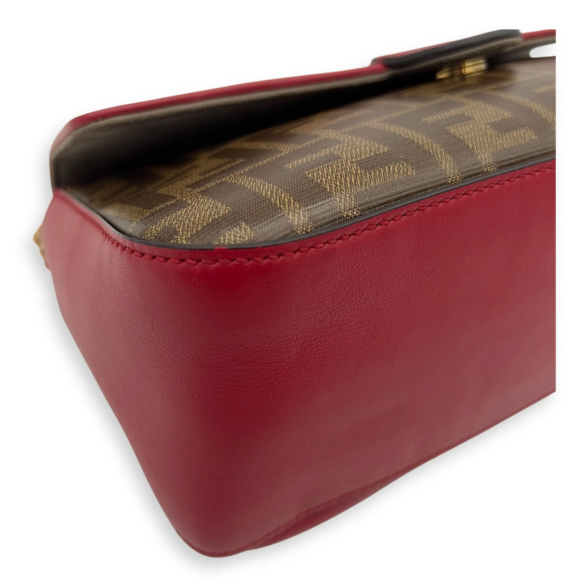 Double F Shoulder Bag Brown in Coated Canvas, Gold hardware