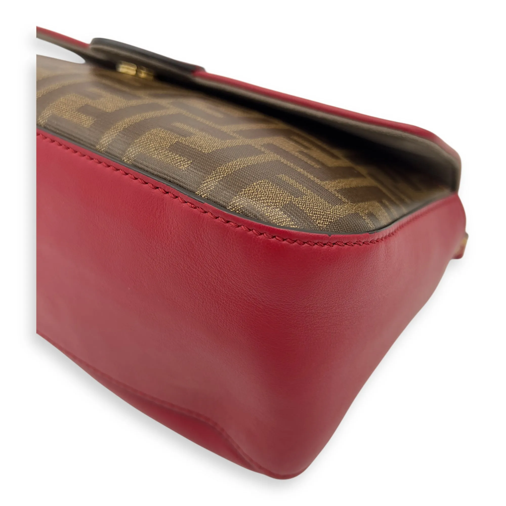 Double F Shoulder Bag Brown in Coated Canvas, Gold hardware