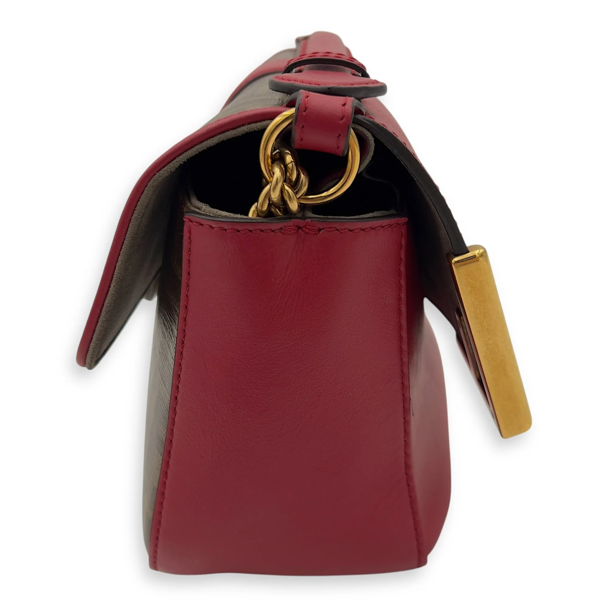 Double F Shoulder Bag Brown in Coated Canvas, Gold hardware