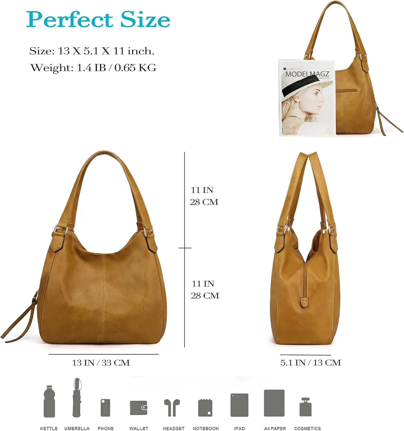 DOURR Women's Multi-pocket Shoulder Bag Fashion Vegan Leather Handbag Tote Purse