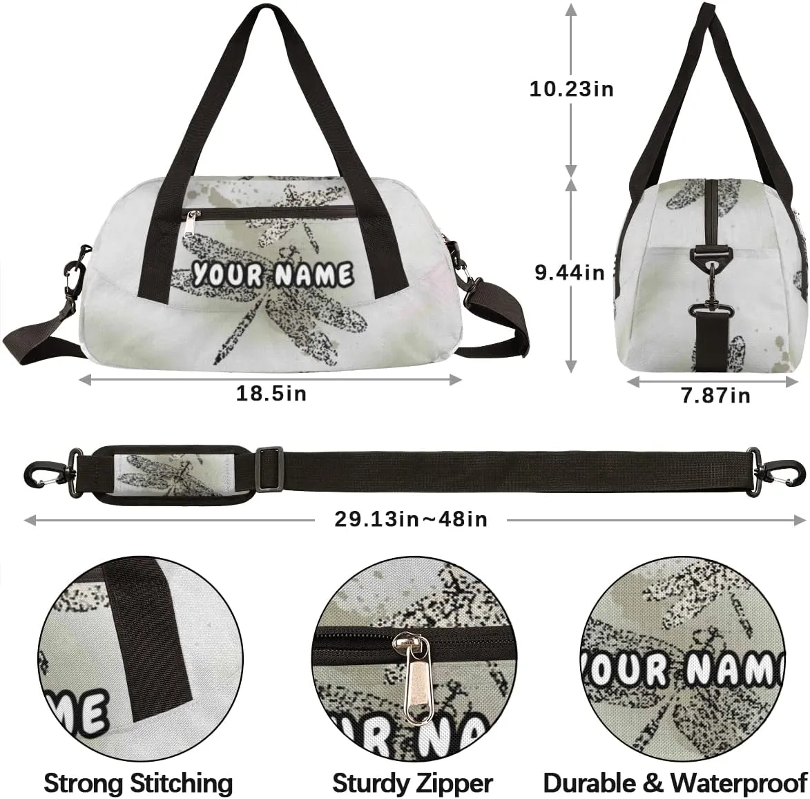 Dragonfly Personalized Kids Duffel Bag for Girls Boys, Dragonfly Debris Custom Dance Bag Overnight Small Duffel Bag Carry On Weekend Sports Travel Bag for School Practice Gymnastics Ballet