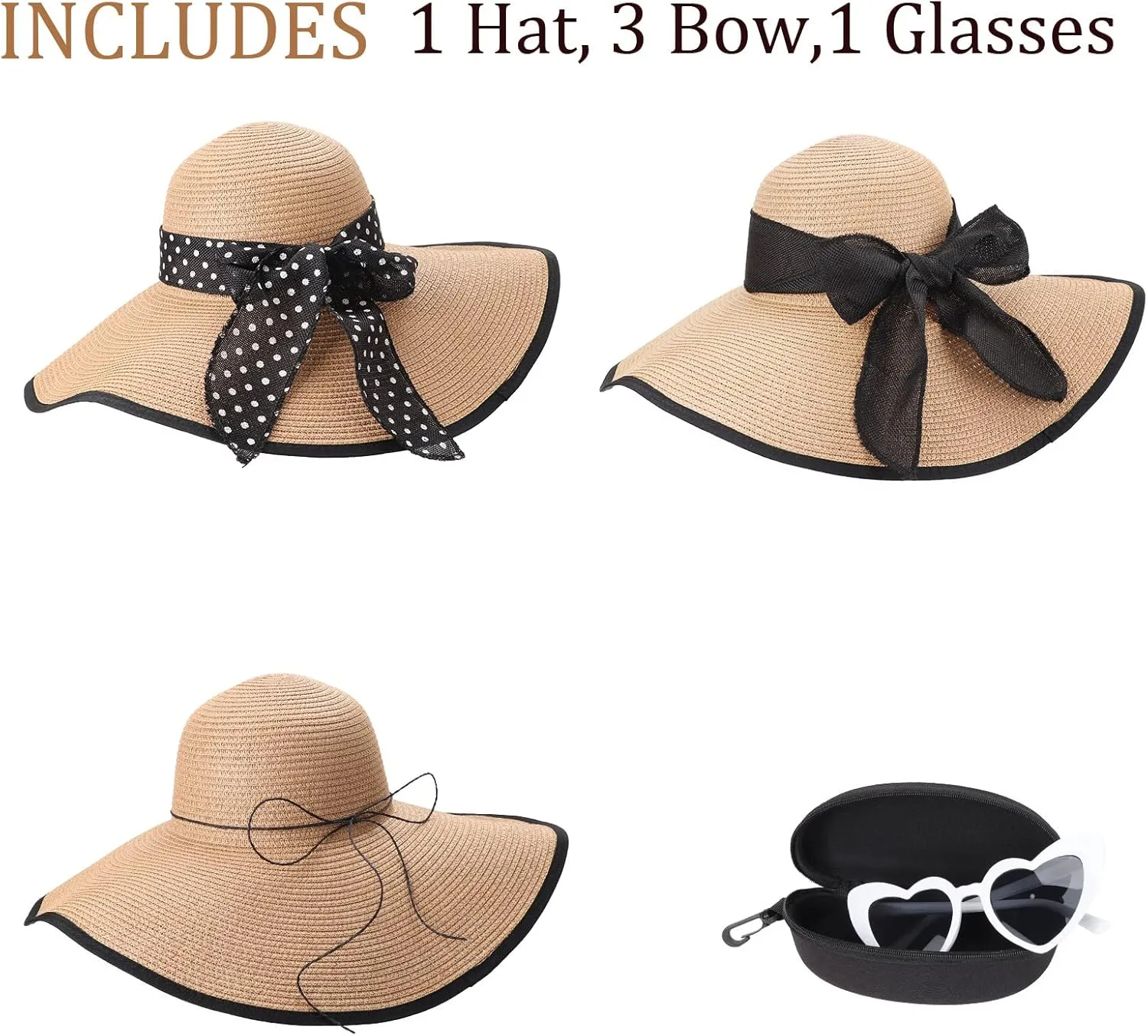 DRESHOW Beach Hats for Women Big Straw Wide Brim Summer Hat Floppy Foldable Roll up Cap Sun Hat UPF 50 