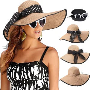 DRESHOW Beach Hats for Women Big Straw Wide Brim Summer Hat Floppy Foldable Roll up Cap Sun Hat UPF 50 