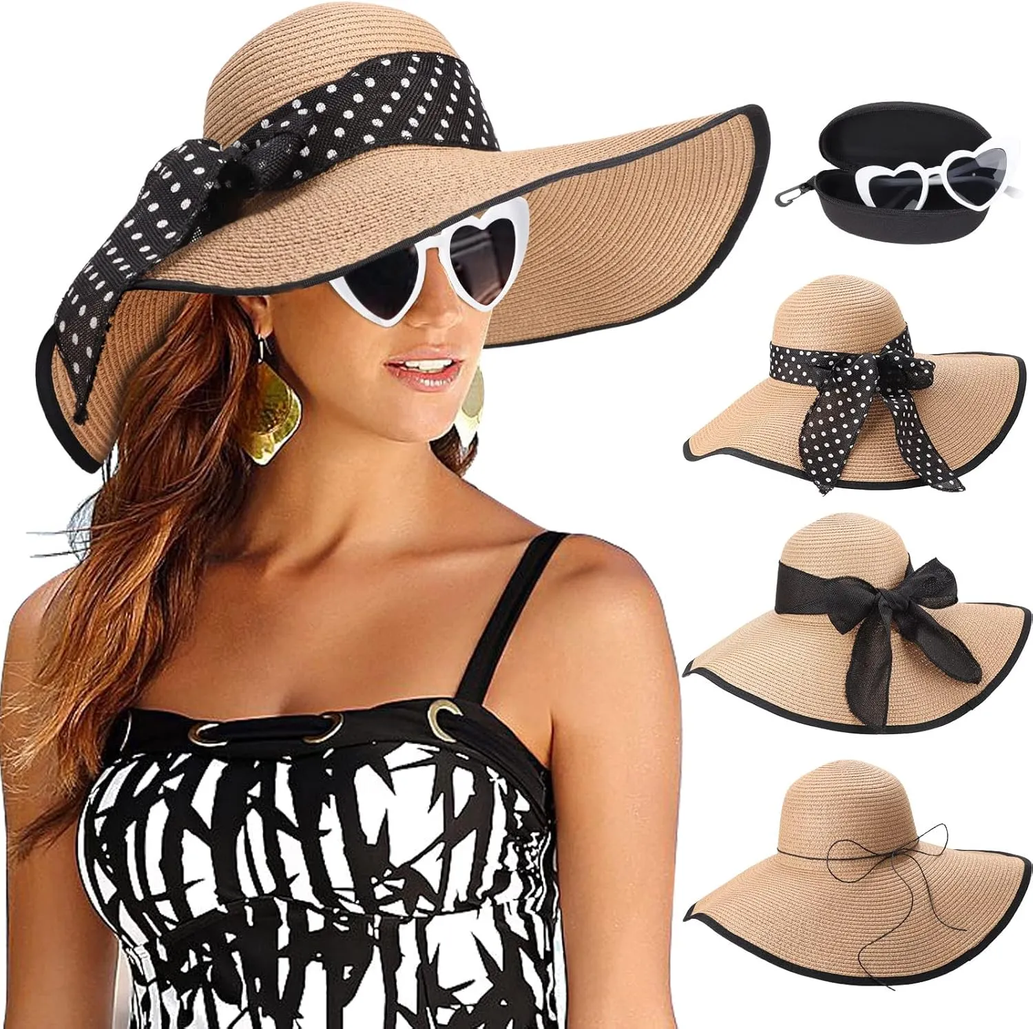 DRESHOW Beach Hats for Women Big Straw Wide Brim Summer Hat Floppy Foldable Roll up Cap Sun Hat UPF 50 