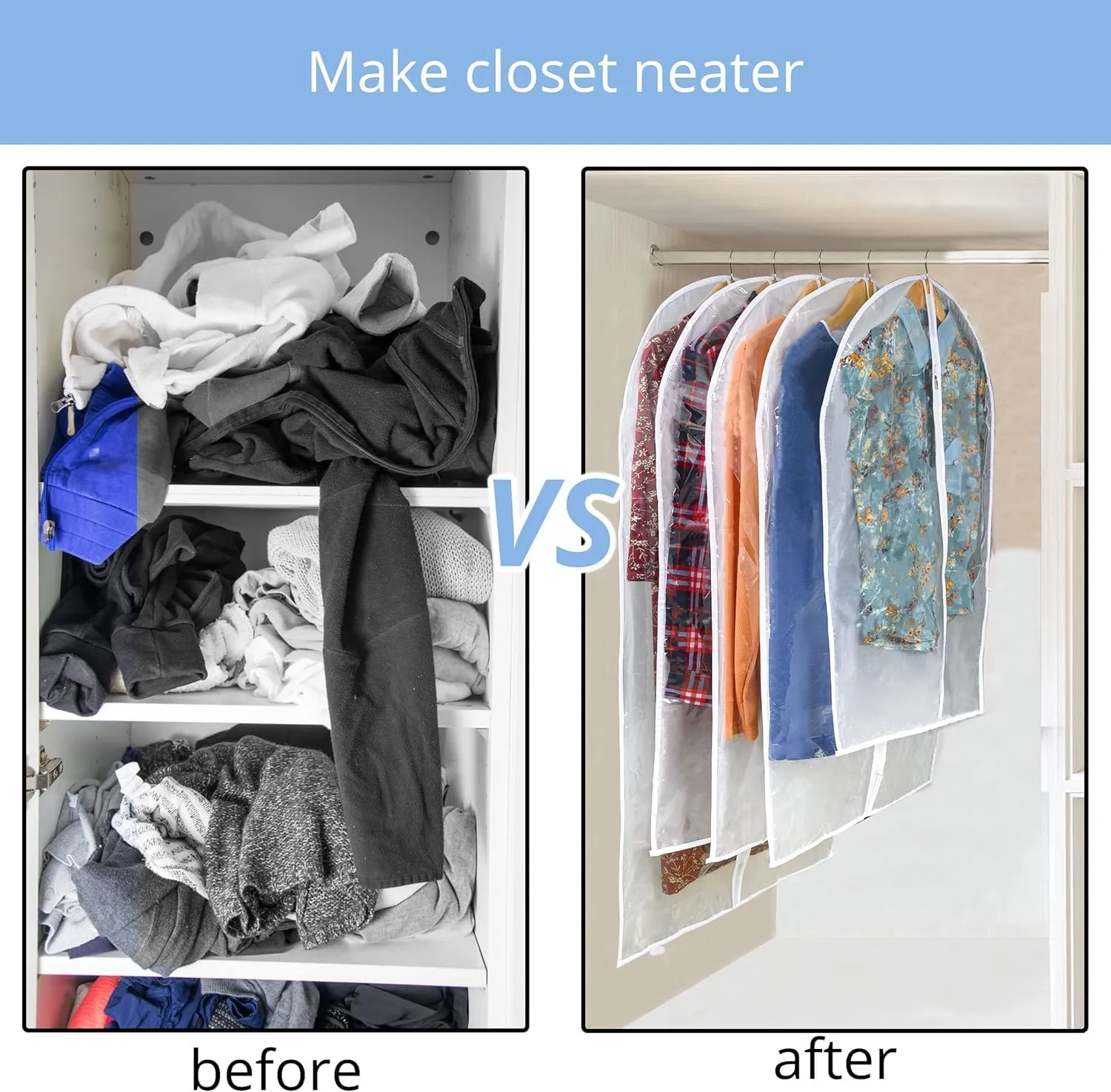 Dress Bags for Gowns Long - Foldable, 65" Clear Garment Bags for Closet Storage and Travel 24"x65"/ 2 Pack