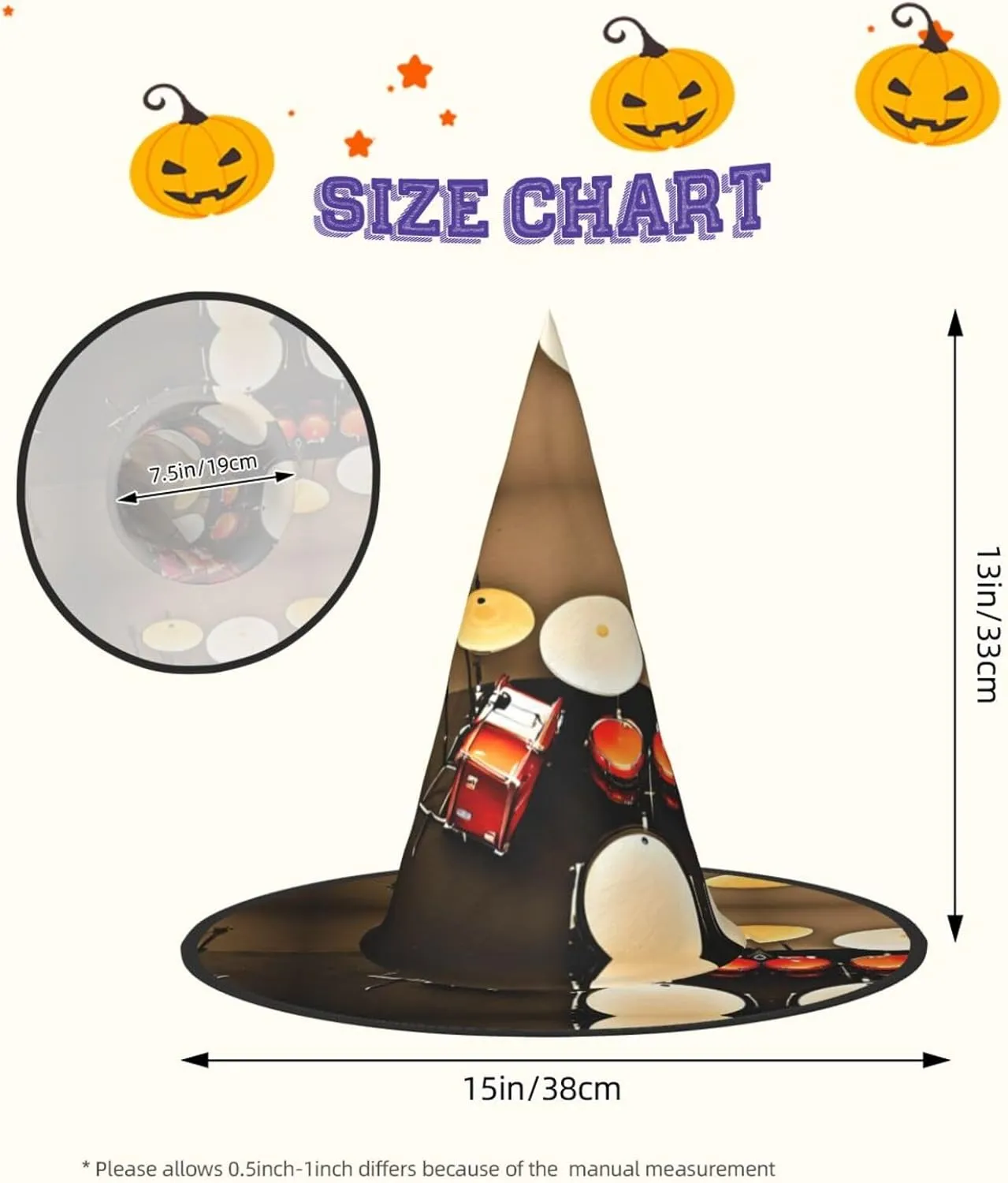 Drum Set-Standard Print Funny Halloween Hats Witch Hats For Men, Women, Halloween Parties Costume Events