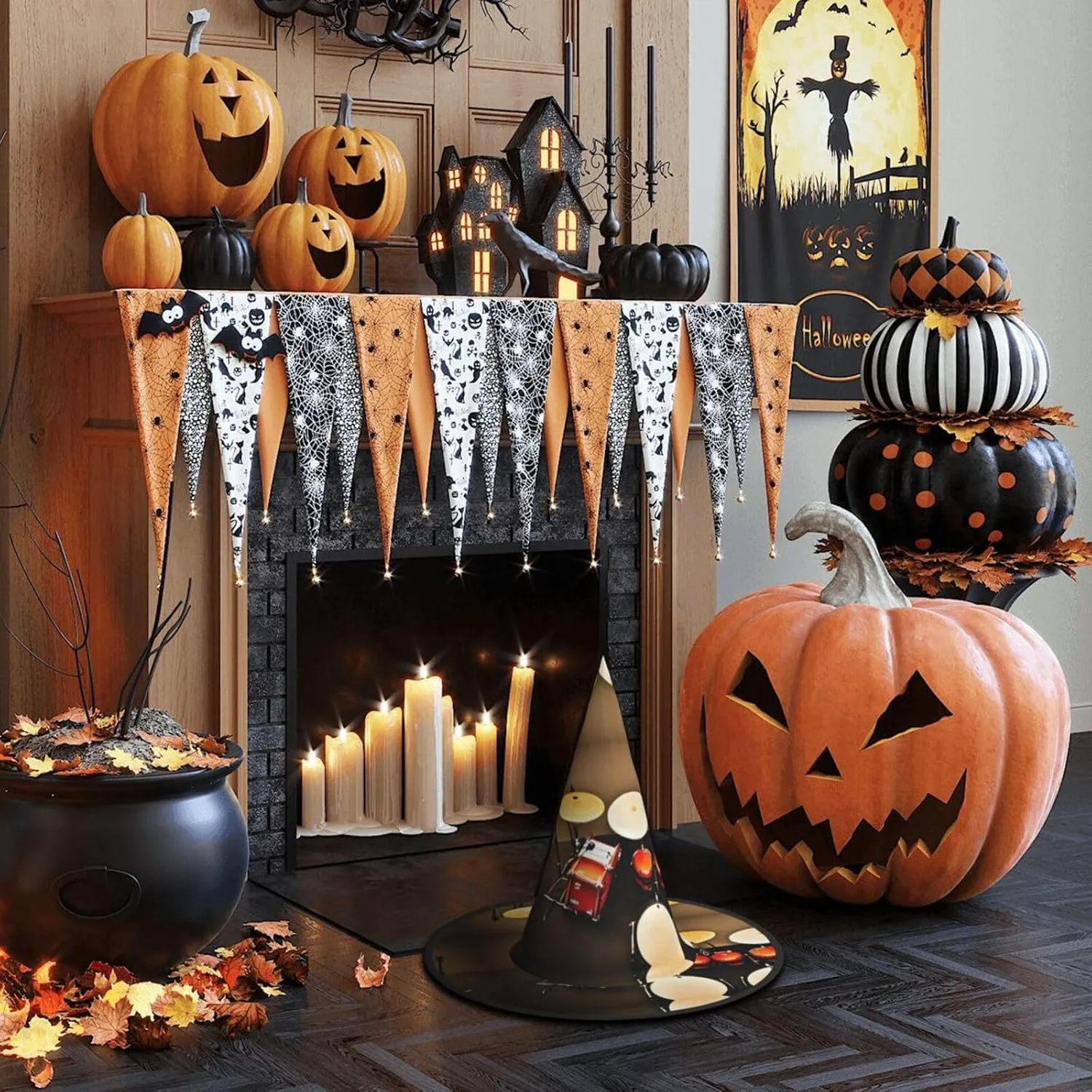 Drum Set-Standard Print Funny Halloween Hats Witch Hats For Men, Women, Halloween Parties Costume Events