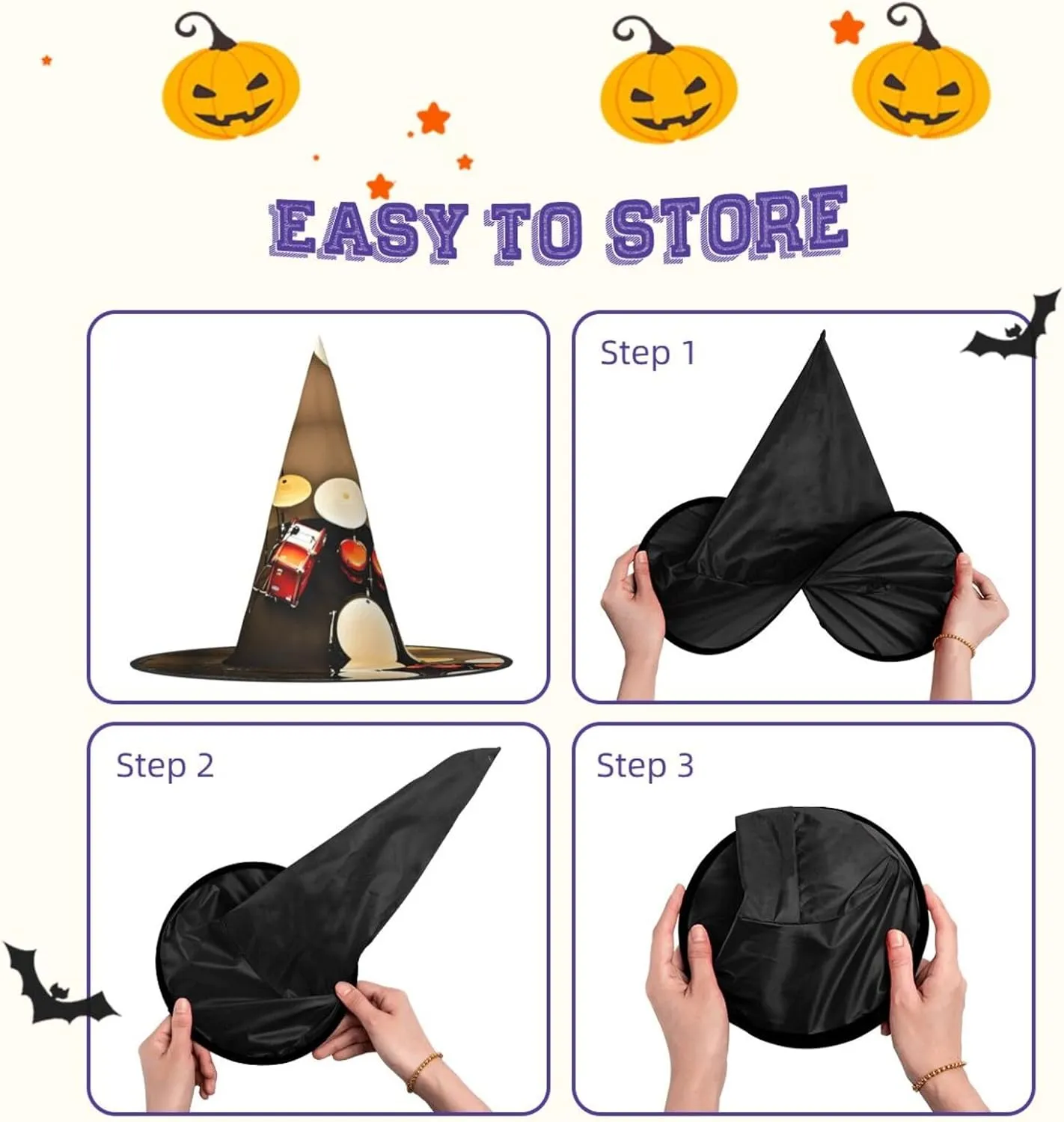 Drum Set-Standard Print Funny Halloween Hats Witch Hats For Men, Women, Halloween Parties Costume Events