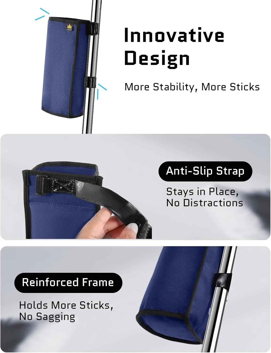 Drum Sticks Holder Bag for Drumsticks and Mallets Holds Up to 10 Pairs, Anti-falling Drumsticks Holder Bag with No-Slip Two Straps, Large Capacity Drum Stick Holder (Blue)