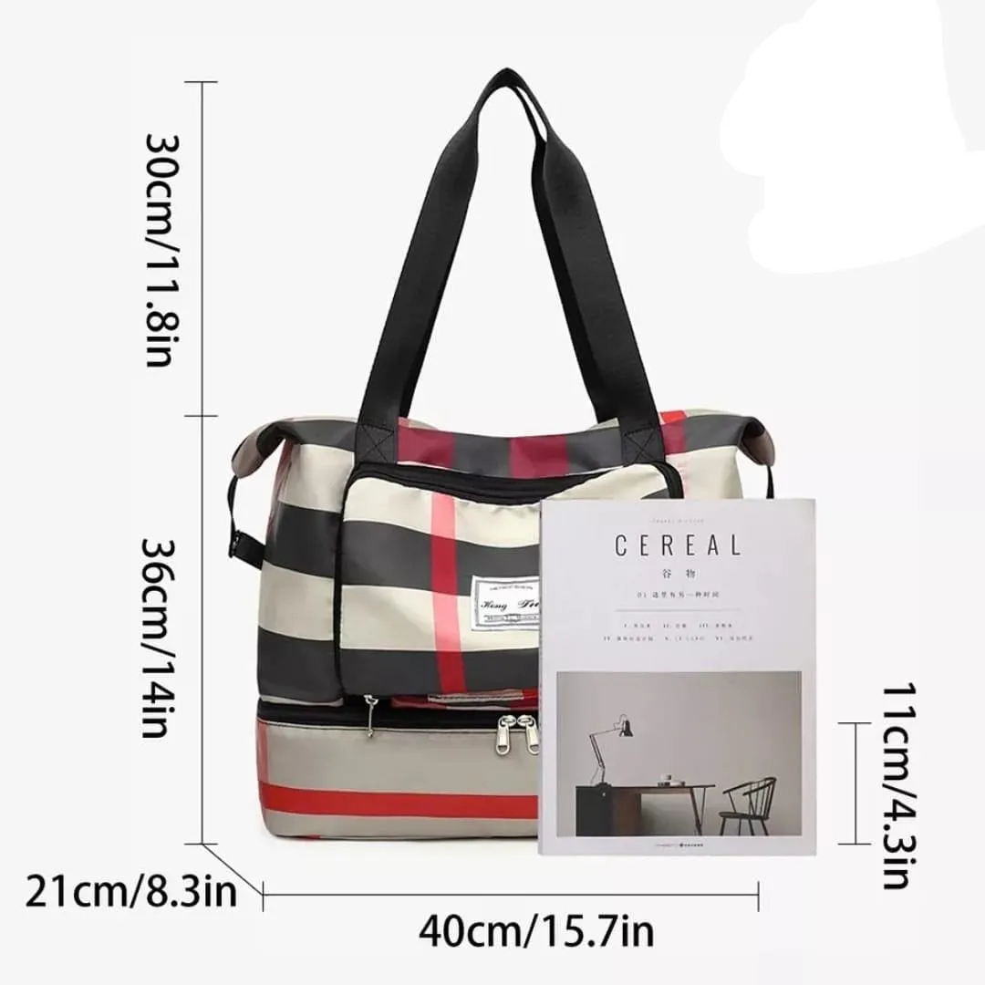 Durable Fitness Handbag, Folding Duffel Bag, Waterproof High Capacity Fashion Plaid Travel Hand Bag, Wet Dry Separation Sports Tote Bag, Women Shoulder Bags, Multifunctional Travel Bag, Convenient Foldable Travel Storage Bag