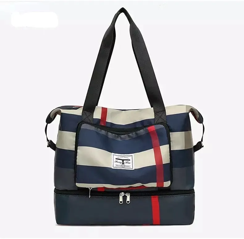 Durable Fitness Handbag, Folding Duffel Bag, Waterproof High Capacity Fashion Plaid Travel Hand Bag, Wet Dry Separation Sports Tote Bag, Women Shoulder Bags, Multifunctional Travel Bag, Convenient Foldable Travel Storage Bag