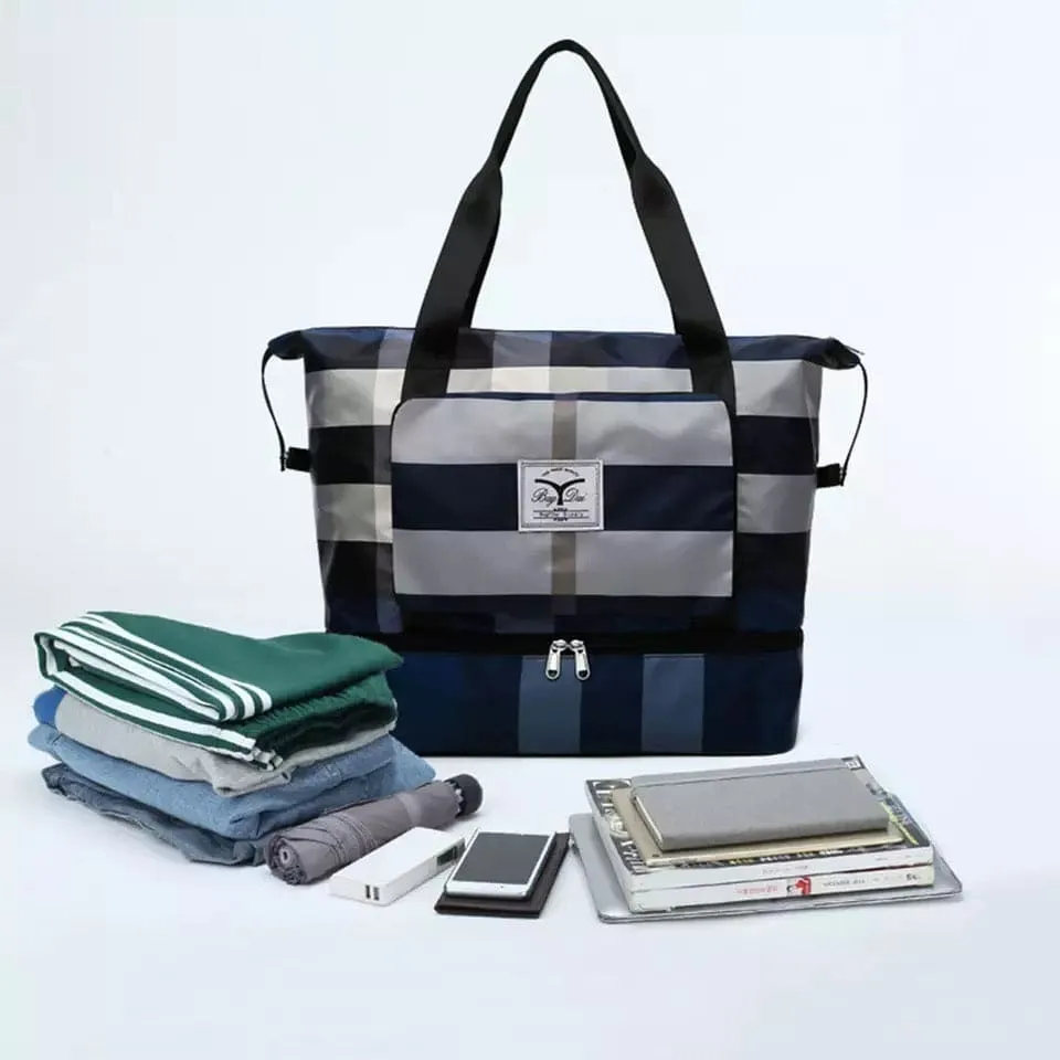 Durable Fitness Handbag, Folding Duffel Bag, Waterproof High Capacity Fashion Plaid Travel Hand Bag, Wet Dry Separation Sports Tote Bag, Women Shoulder Bags, Multifunctional Travel Bag, Convenient Foldable Travel Storage Bag