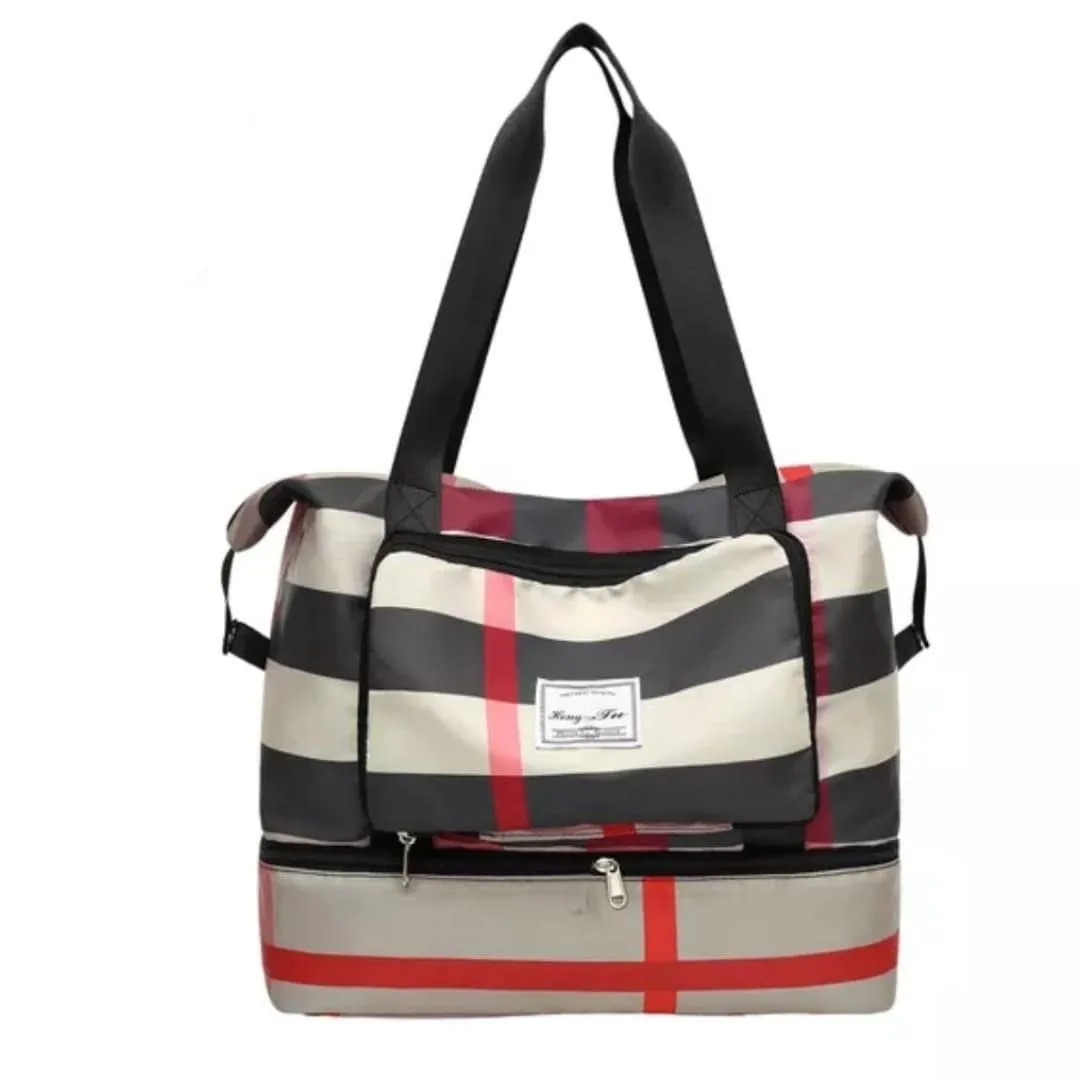 Durable Fitness Handbag, Folding Duffel Bag, Waterproof High Capacity Fashion Plaid Travel Hand Bag, Wet Dry Separation Sports Tote Bag, Women Shoulder Bags, Multifunctional Travel Bag, Convenient Foldable Travel Storage Bag