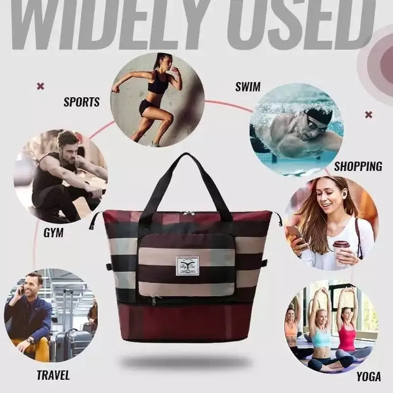 Durable Fitness Handbag, Folding Duffel Bag, Waterproof High Capacity Fashion Plaid Travel Hand Bag, Wet Dry Separation Sports Tote Bag, Women Shoulder Bags, Multifunctional Travel Bag, Convenient Foldable Travel Storage Bag
