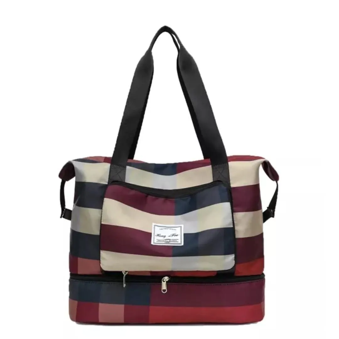 Durable Fitness Handbag, Folding Duffel Bag, Waterproof High Capacity Fashion Plaid Travel Hand Bag, Wet Dry Separation Sports Tote Bag, Women Shoulder Bags, Multifunctional Travel Bag, Convenient Foldable Travel Storage Bag