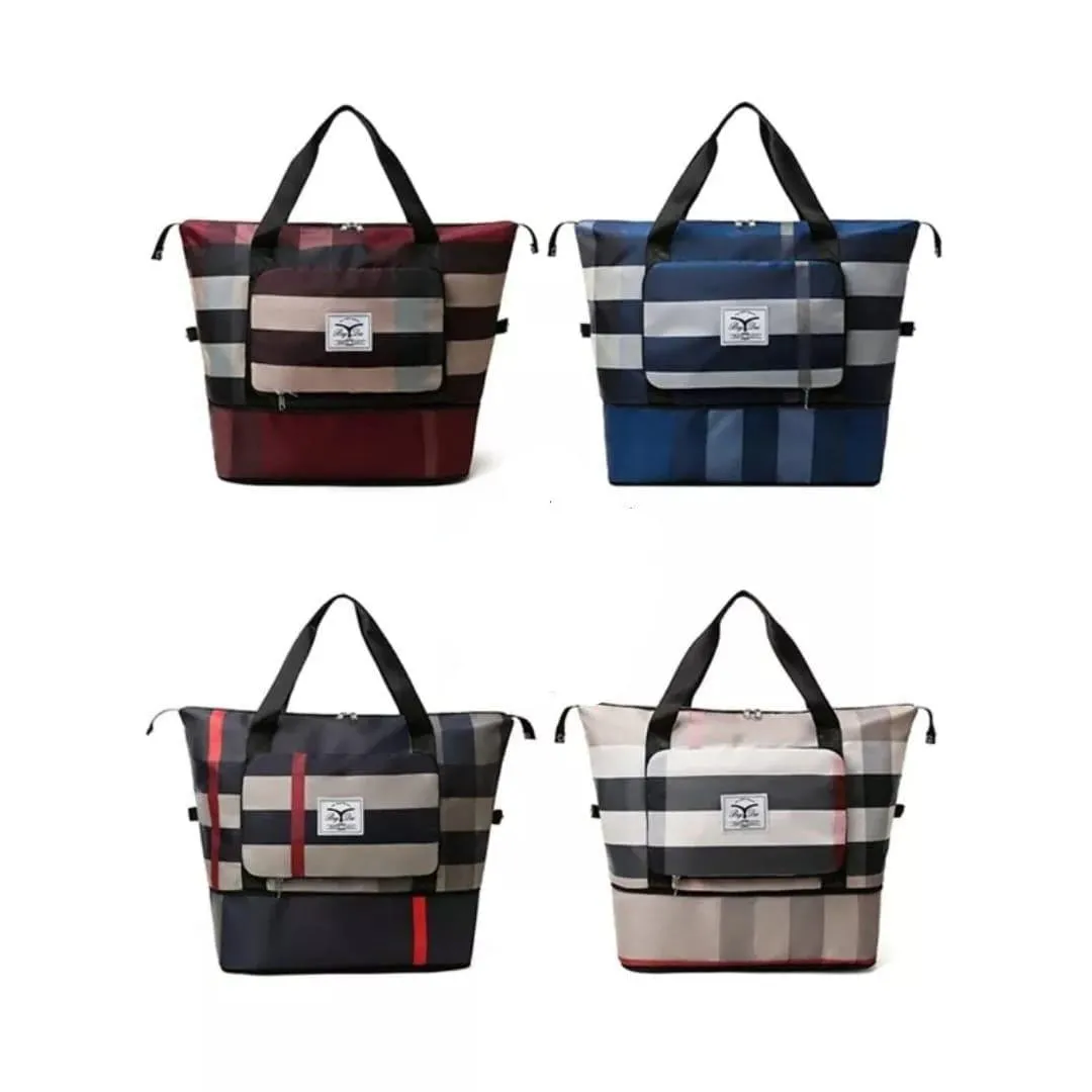 Durable Fitness Handbag, Folding Duffel Bag, Waterproof High Capacity Fashion Plaid Travel Hand Bag, Wet Dry Separation Sports Tote Bag, Women Shoulder Bags, Multifunctional Travel Bag, Convenient Foldable Travel Storage Bag